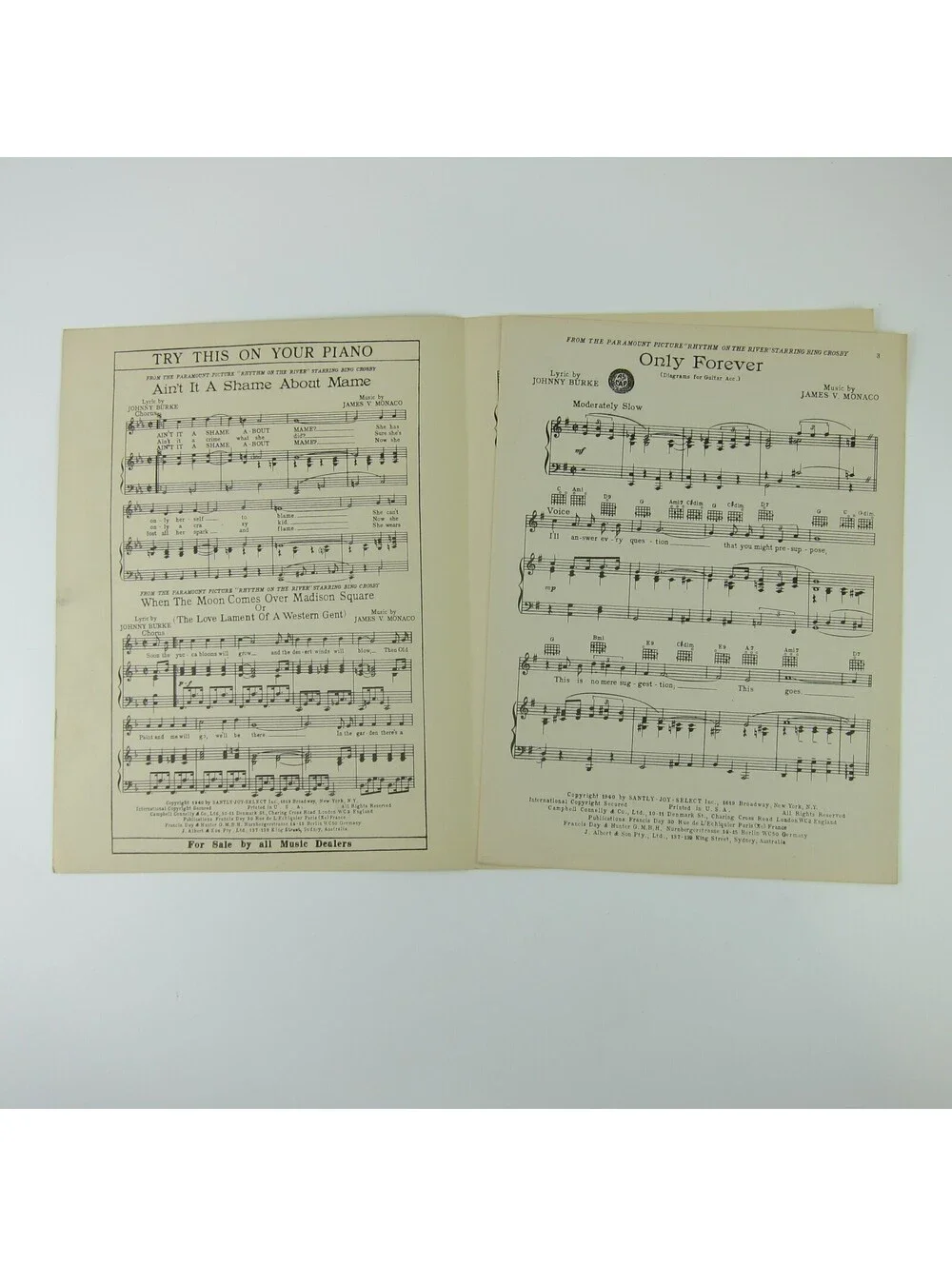 Sheet Music Only Forever Rhythm On The River Bing Crosby Mary Martin Vintag 1940